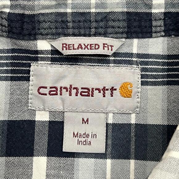 Carhartt Shirt Mens M Gray Navy Plaid Relaxed Workwear Short Sleeve Button Down - Picture 5 of 9